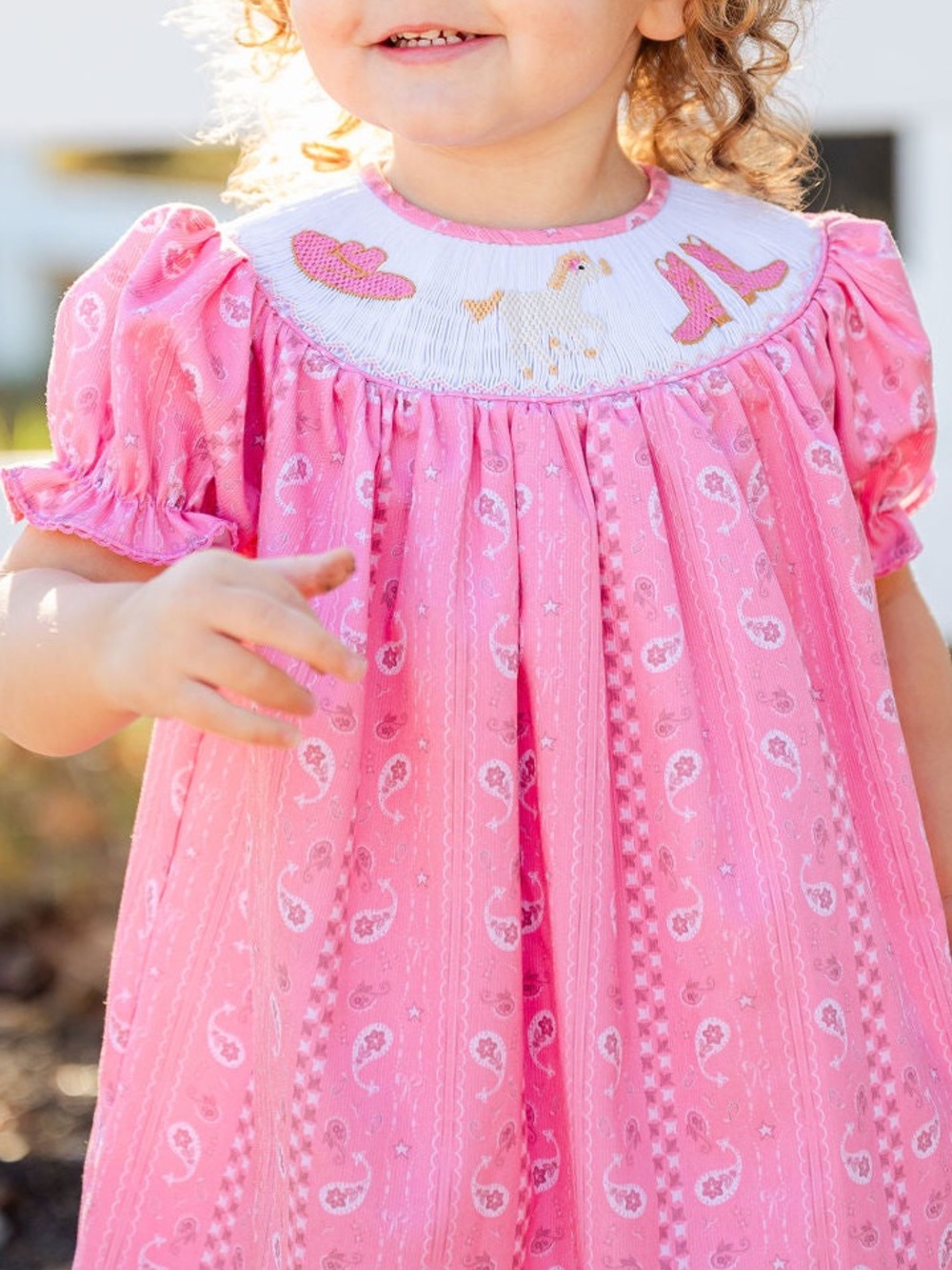 Ruth and Ralph Pink Smocked Cowgirl Dress 24M – Hand Smocked Western Baby Dress